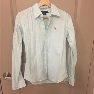 EUC Ralph Lauren light turquoise striped button-up
